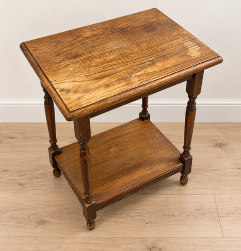 Vintage oak side table - side,