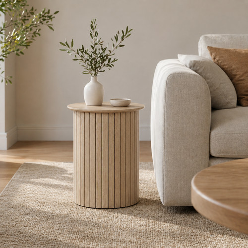 Oak effect round side table - oak,