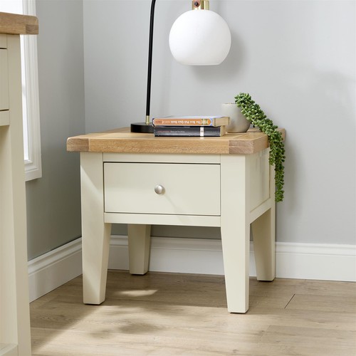 Drawer lamp side table cream - side,
