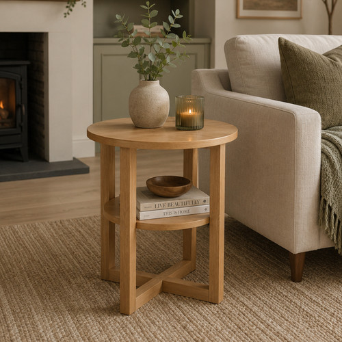 Small oak side lamp plant - small,
